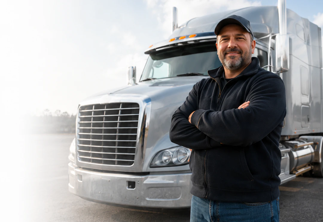 Truck driver standing near a truck